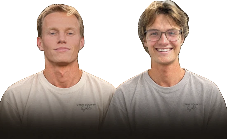 The two Utah County Lights founders in matching company T-shirts